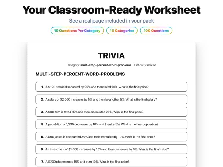 Complex percent increase and decrease complex percent increase decrease Workshee