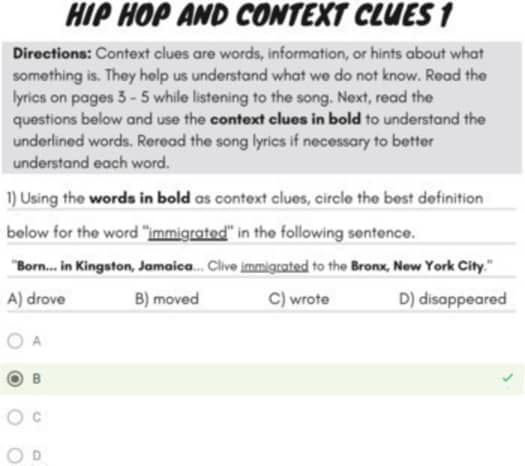 hip hop reading comprehension worksheets pdf
