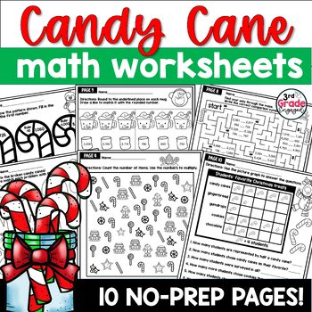 Preview of Candy Cane Math Christmas Worksheets