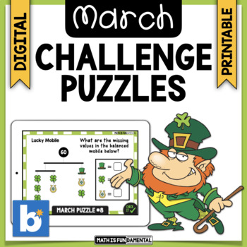 Preview of March Brain Teasers & Challenge Puzzles | Boom Cards | Digital & Printable