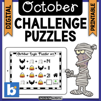 Preview of October Brain Teasers & Challenge Puzzles | Boom Cards | Digital & Print