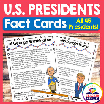 Preview of United States Presidents Fact Cards