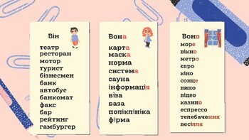 Preview of Ukrainien: Роди в українській мові - Gender of nouns A1