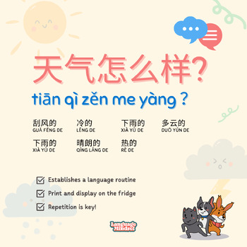 Preview of 天气怎么样? tiān qì zěn me yàng Chinese Mandarin Weather Tracker Chart