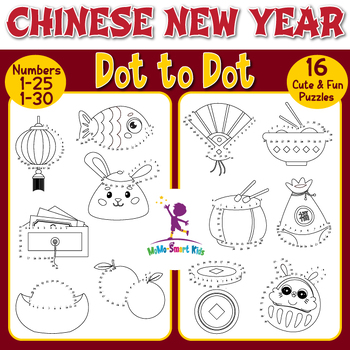Preview of Chinese New Year Dot to Dot / Connect the Dots Worksheets 16 Puzzles, 1-25, 1-30