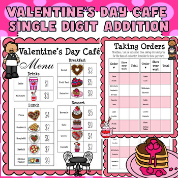 Preview of Valentine's Day Math Cafe: Single-Digit Addition