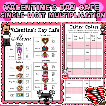 Preview of Valentine's Day Math Cafe: Single-Digit Multiplication