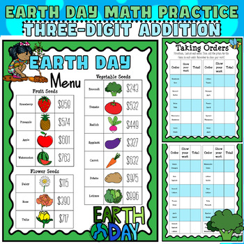 Preview of Earth Day Math Practice: Three-Digit Addition