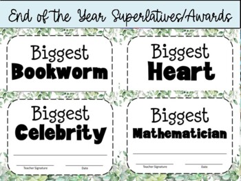 Preview of Eucalyptus End of the Year Awards/Classroom Superlatives *35 Awards*