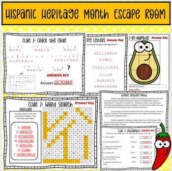 Preview of Hispanic Heritage Month Escape Room