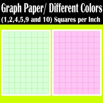 Preview of (1,2,4,5,9 and 10) Squares per Inch Graph Paper/ Different Colors Format A4.