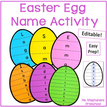 Preview of Easter Egg Name and Scissor Preschool Craft Activity - Editable