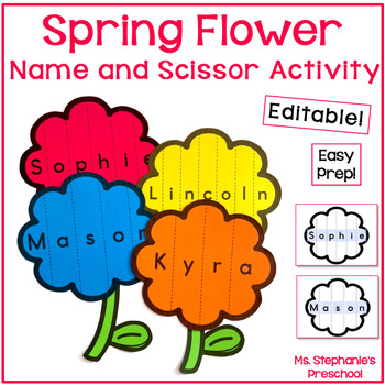 Preview of Spring Flower Name and Scissor Craft Activity Editable