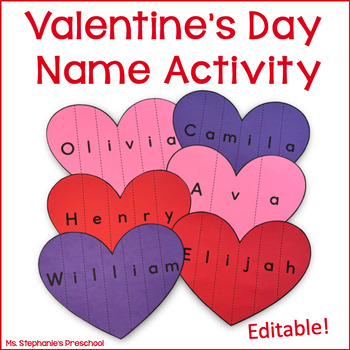 Preview of Valentine's Day Heart Name and Scissor Craft Activity - Editable