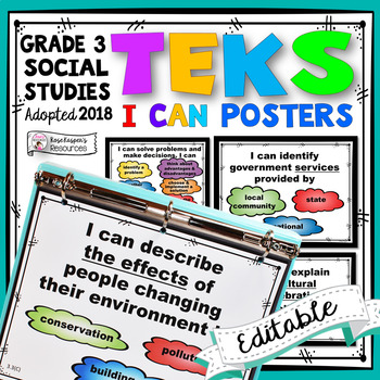 Preview of TEKS Posters 3rd Grade Social Studies TEKS I Can Statements