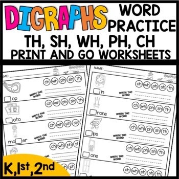 Preview of Digraph Worksheets 1st Grade Digraph Review & Assessment CH, SH, TH, WH, PH