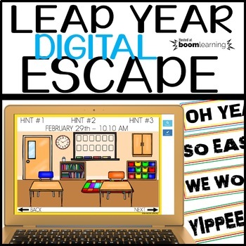 Preview of LEAP YEAR 2024 Activities Math Digital Escape Room Boom Cards 1st Grade Topics