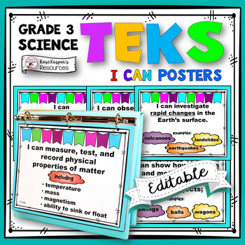 TEKS Posters 3rd Grade Science TEKS I Can Statements by Rose Kasper's