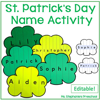 Preview of St. Patrick's Day Name and Scissor Craft Activity - Editable