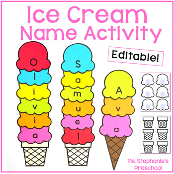 Preview of Ice Cream Editable Name Craft Activity