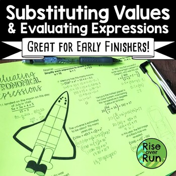 Preview of Substituting Values for Variables Early Finisher Activity