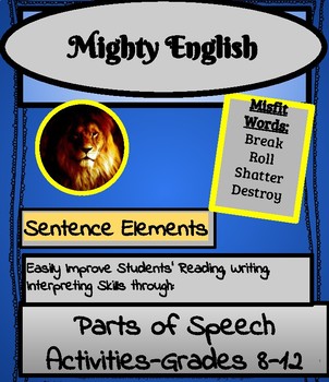 Preview of Mighty English--Sentence Elements: Parts of Speech Activities-Grades 8-12