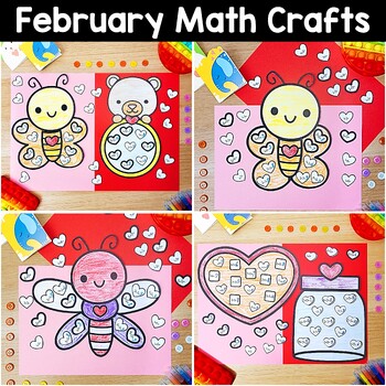 Preview of February Valentines Day Math Crafts Addition Subtraction Multiplication Division