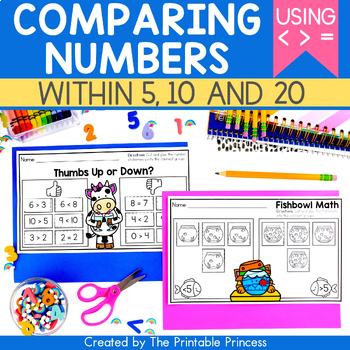 Preview of Kindergarten Math Comparing Numbers Worksheets to 10 and 20