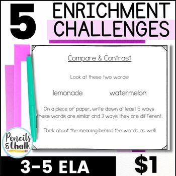 Preview of $1 Deal Reading Enrichment Activities Early Finishers, Gifted & Talented 3rd-5th