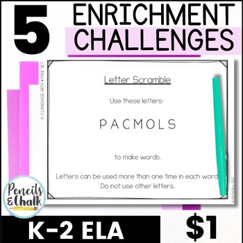 Preview of $1 Deal Reading Enrichment Activities Early Finishers Gifted and Talented K-2nd