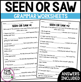 $1 Deals - Seen or Saw Worksheets by Pink Tulip Teaching Creations
