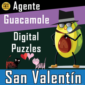 Preview of Valentine's Day Digital Spanish San Valentín Vocabulario. Code Games and Puzzles