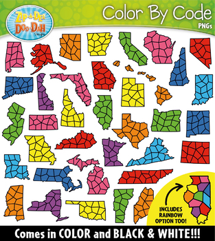 Preview of 50 USA States Color By Code Shapes Clipart {Zip-A-Dee-Doo-Dah Designs}