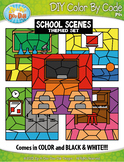 School Background Scenes Color By Code Clipart {Zip-A-Dee-