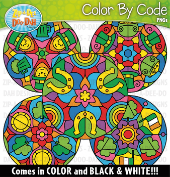 Preview of St. Patricks Day Mandalas Color By Code Clipart {Zip-A-Dee-Doo-Dah Designs}