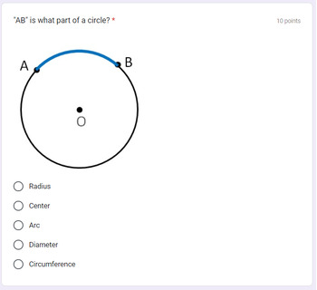 Preview of #1 - Introduction to Circles Vocabulary Google Form Multiple Choice