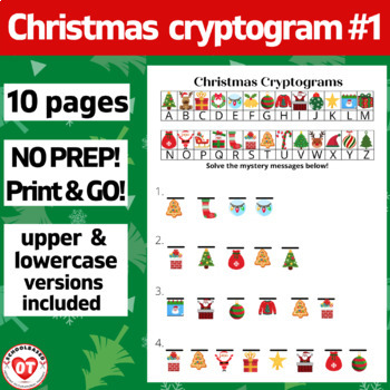 Preview of #1 OT CHRISTMAS cryptogram worksheets: 10 no prep pages Decode secret words