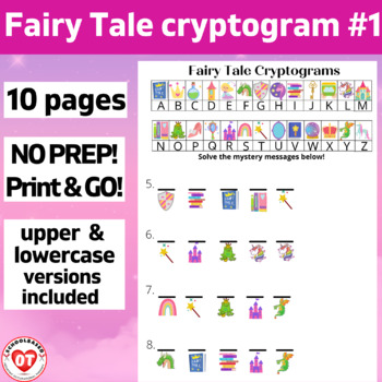 Preview of #1 OT FAIRY TALE PRINCESS cryptogram worksheets: 10 no prep pages decoding words