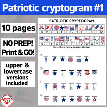 Preview of #1 OT MEMORIAL DAY Cryptogram worksheets 10 no prep pgs decoding words/phrases