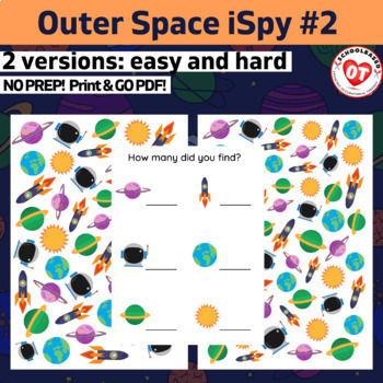 Preview of #1 OT Outer Space ispy worksheet: space search, find and count ispy (2 versions)
