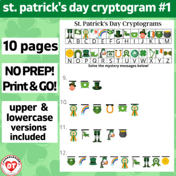 Preview of #1 OT ST. PATRICK'S DAY cryptogram worksheets: 10 no prep pgs: decoding words