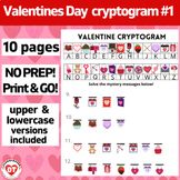 #1 OT VALENTINES DAY cryptogram worksheets 10 no prep page