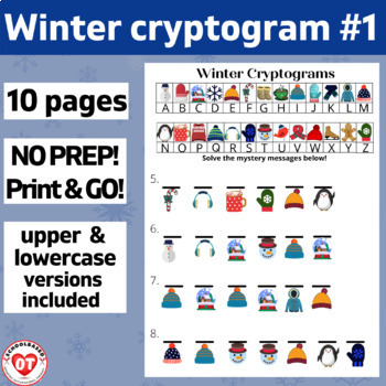 Preview of #1 OT Winter cryptogram worksheets: 10 no prep pages Decode words/phrases 