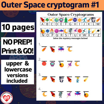 Preview of #1 SPACE cryptogram Worksheets: OT 10 pgs  w/ UPPER & LOWERCASE VERSIONS