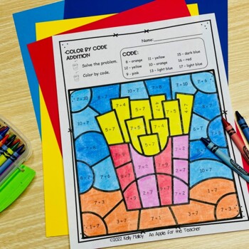 $1 Sale First Grade Coloring Pages Addition Color by Number Fast Food ...