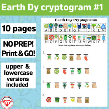 Preview of #1 ot EARTH DAY cryptogram worksheets: 10 pages decoding WORDS & PHRASES