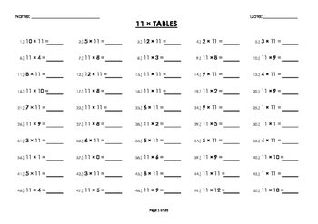 11 x eleven multiplicationtimes tables drillmental maths worksheets