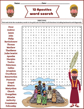 Preview of ✝️ 12 Apostles ✝️ Word Search Puzzle Activity Worksheet Color & B/W ⭐No Prep⭐
