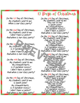 12 days of christmas for teachers