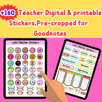Preview of +160Teacher Digital & printable Stickers,Pre-cropped for Goodnote